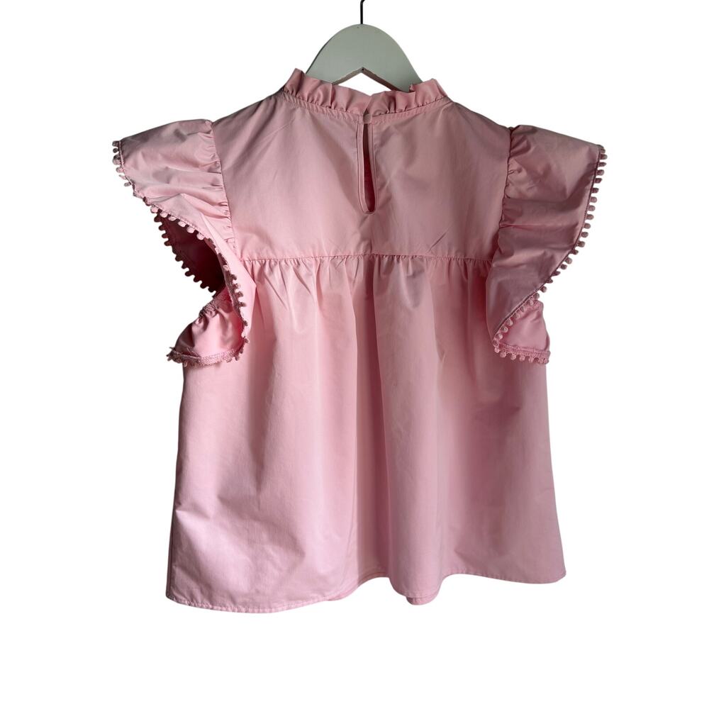 THML Pink Embroidered Floral Flutter Sleeve Blouse Top Medium Boho Boutique - Picture 3 of 11